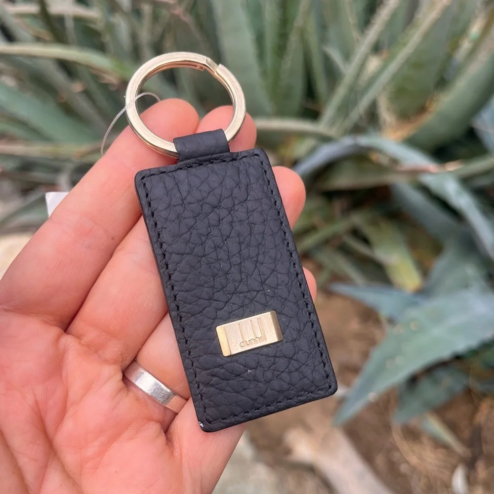 DUNHILL | Black Pebbled Leather Key Fob Keychain NEW